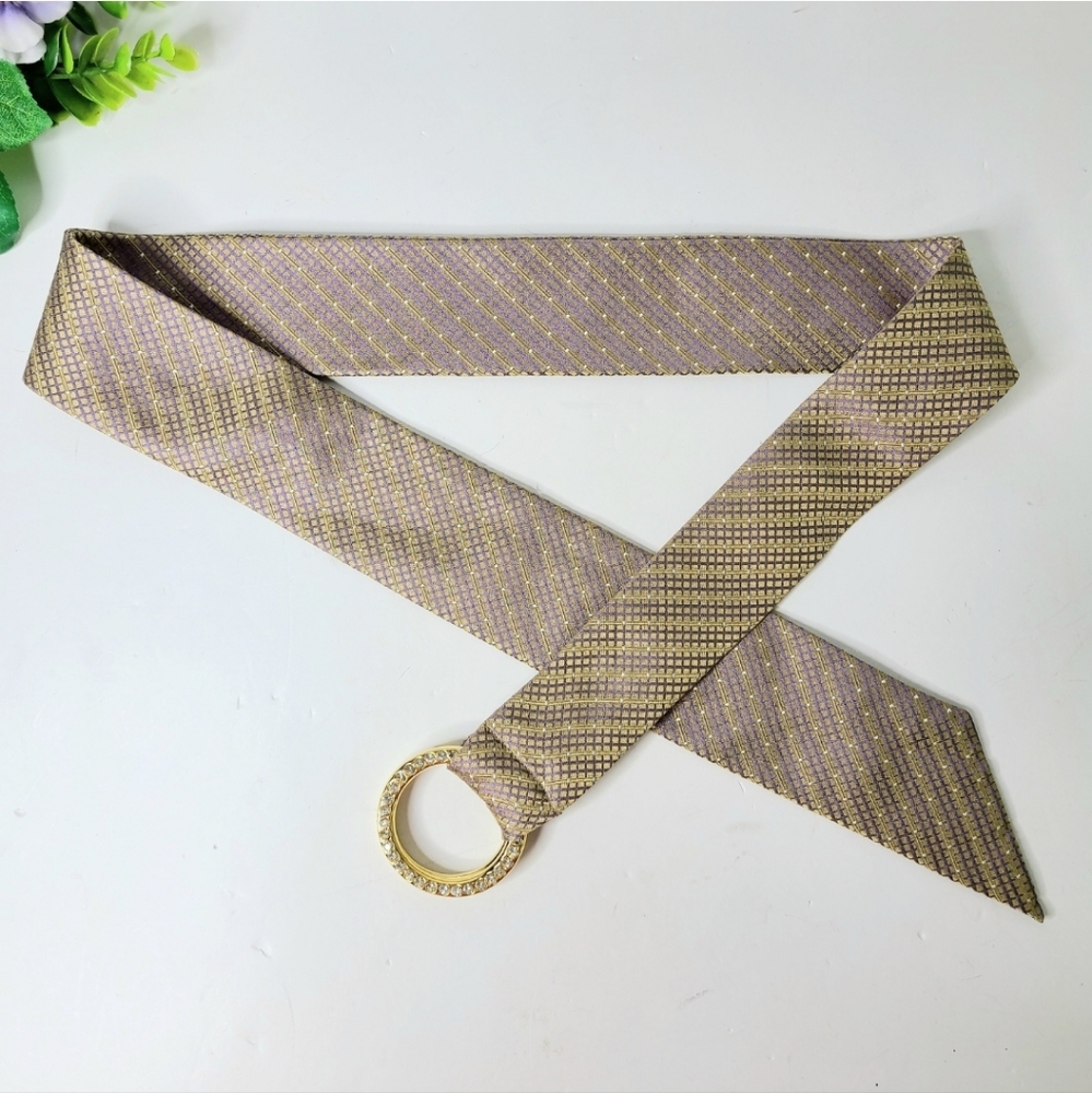 Another Line Silk Tan Paisley Vintage Rhinestone Crystal O-Ring Belt